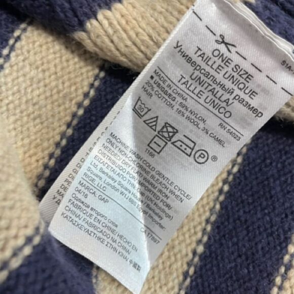 GAP Poncho Sweater Navy Blue Tan Wool Camel Hair Open Front Cardigan One Size - Picture 6 of 7